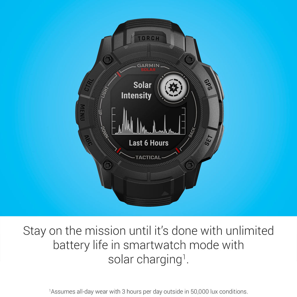 Garmin Instinct 2X Solar - Tactical Edition, Rugged GPS Smartwatch, Built-in Flashlight, Ballistics Calculator, Solar Charging Capability, Coyote Tan