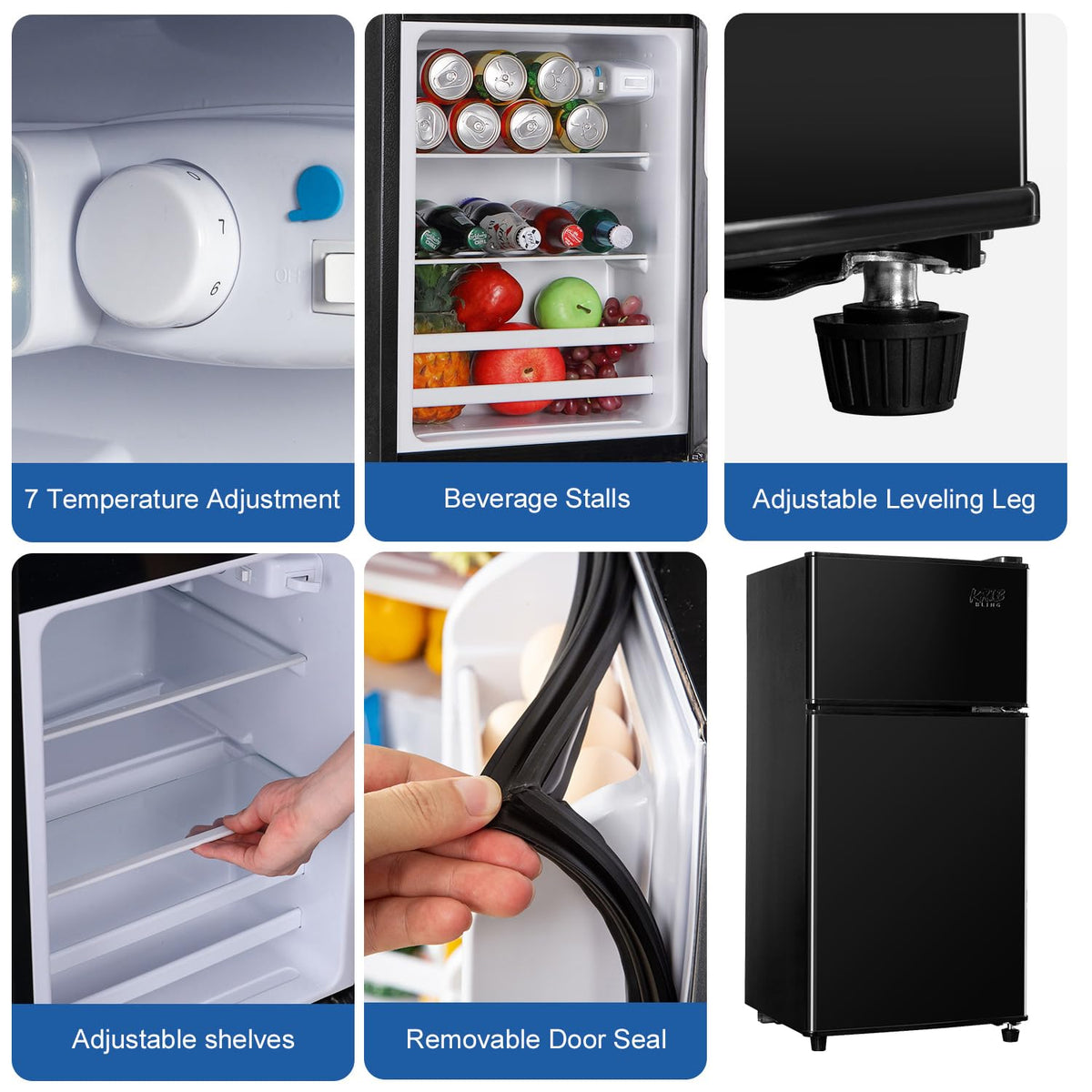 2.9 Cu.Ft Compact Double Door Mini Fridge - Top Freezer & Bottom Refrigerator | Energy Save,7-Level Precision Cooling | Ideal for Dorm, Bedroom