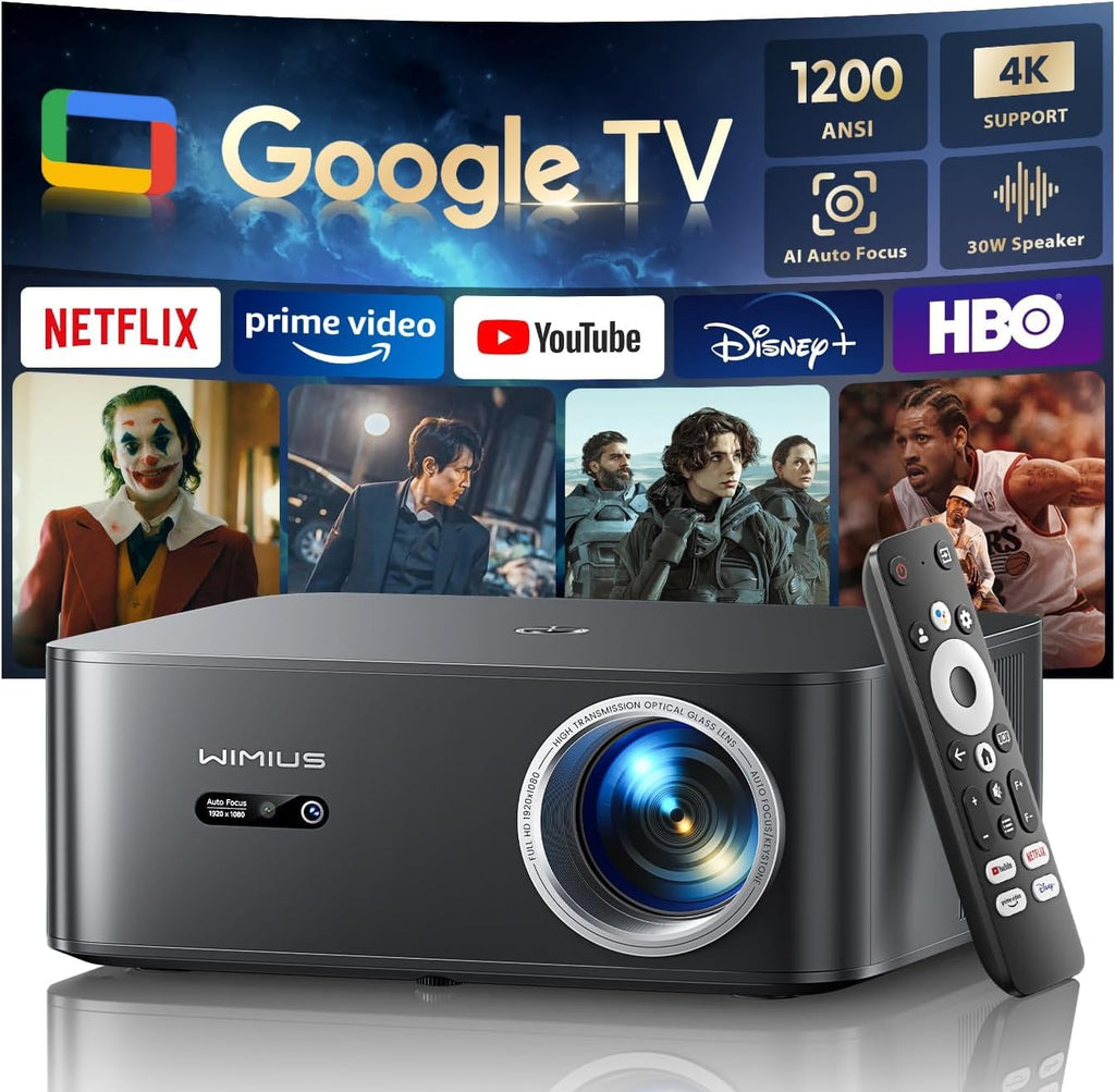 1200 ANSI/Google TV/4K Supported Smart Projector with WiFi & Bluetooth, Outdoor & Home Movie Projectors with Voice Control,Auto Focus & Keystone