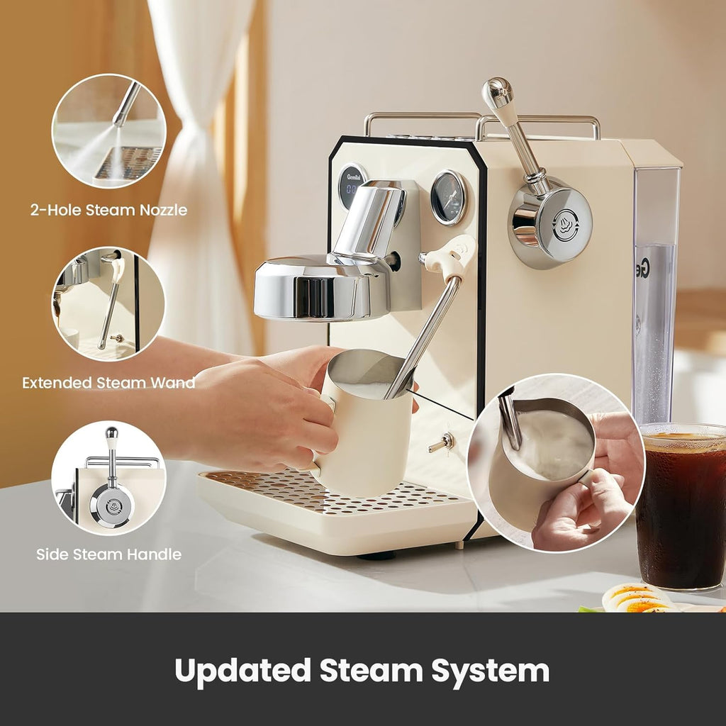 Owl Espresso Machine, 15 Bar Professional Semi-Automatic Espresso Maker with Milk Frother Steam Wand, 57oz Removable Water Tank, Dual Display, for