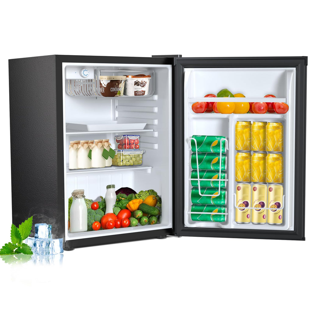 3.2 Cu.ft Mini Fridge with Freezer, Compact Refrigerator with Reversible Single Door, Adjustable Thermostat, Low Noise, Energy Efficient for Office