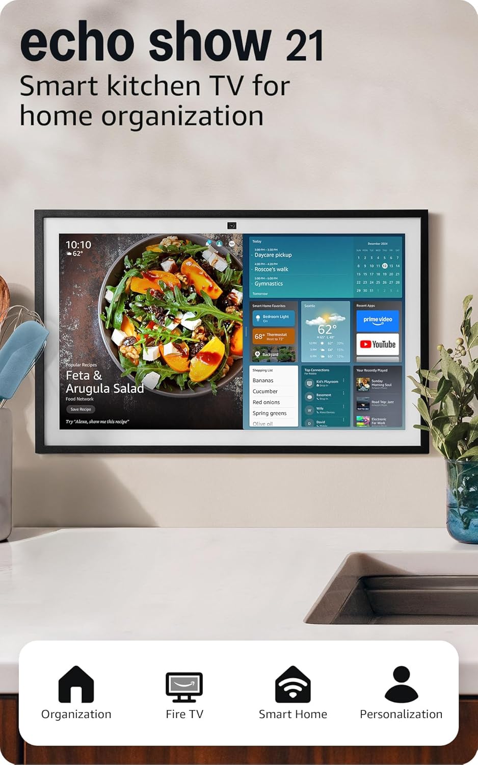 Amazon Echo Show 21 (newest model), Full HD 21" kitchen hub for home organization, with built-in Fire TV and Alexa+ Early Access