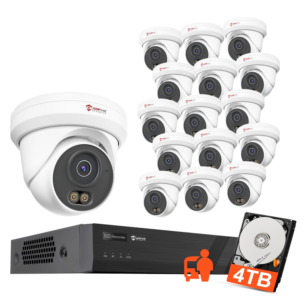 Anpviz 12MP 16CH NVR PoE Security Camera System, 8PCS 3K 6MP Wired IP Turret Cameras Outdoor with AI Human Vehicle Detection, Smart Color Night