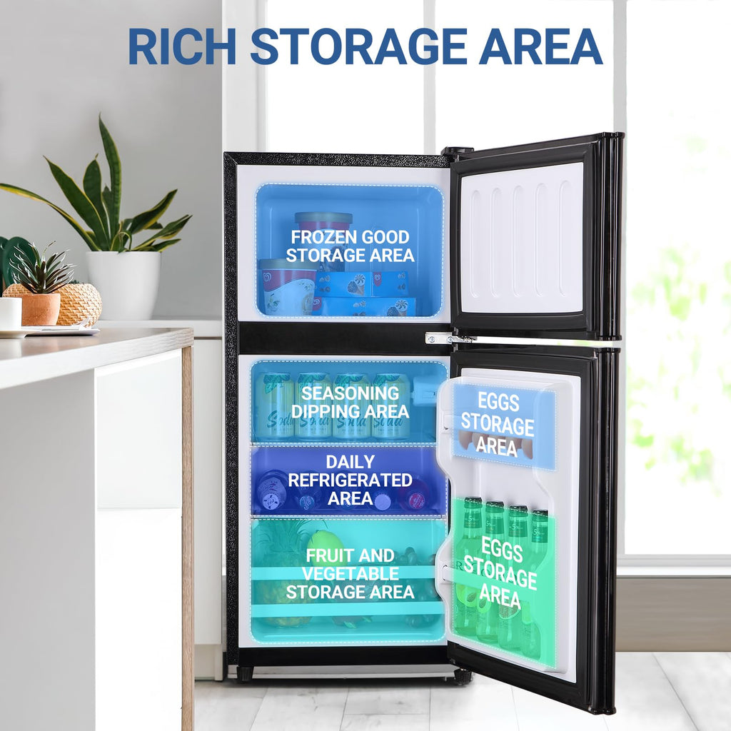 3.3 Cu. Ft. Mini Fridge with Freezer, Compact Refrigerator with Adjustable 7-Level Thermostat, Dorm Fridge for Kichen, RV, Office, Apartment, Black