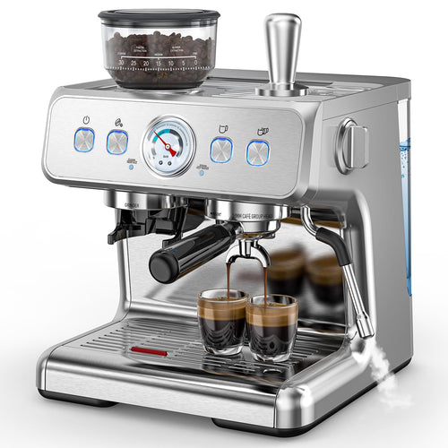 (2025 Upgrade)20 Bar Espresso Machine with Grinder & Milk Frother Steam Wand, Tamping Tools, Expresso Coffee Machines 58mm Commercial Espresso Maker