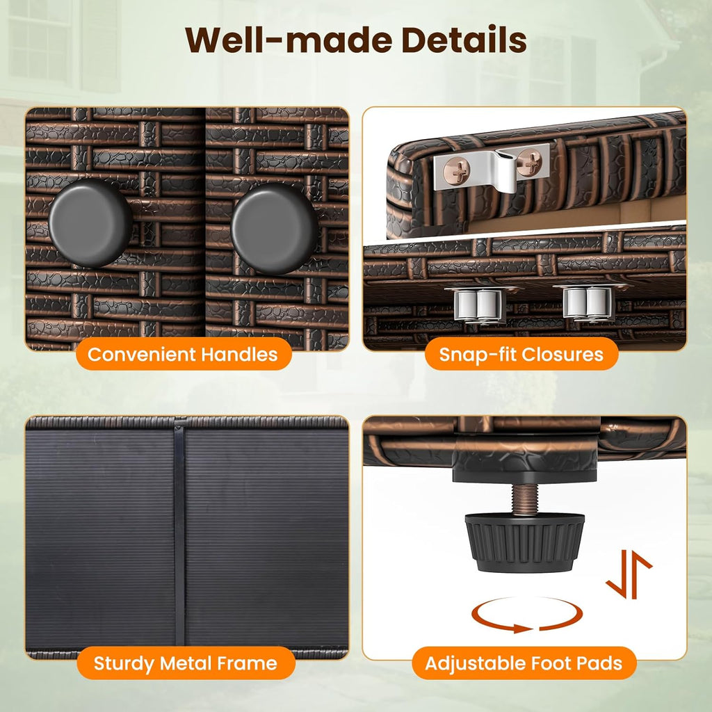 Tangkula Rattan Outdoor Storage Cabinet, Patiojoy Outdoor Cabinet with 4 Adjustable Shelves, 1 Drawer, 3 Doors, Patio Storage Deck Box Table for