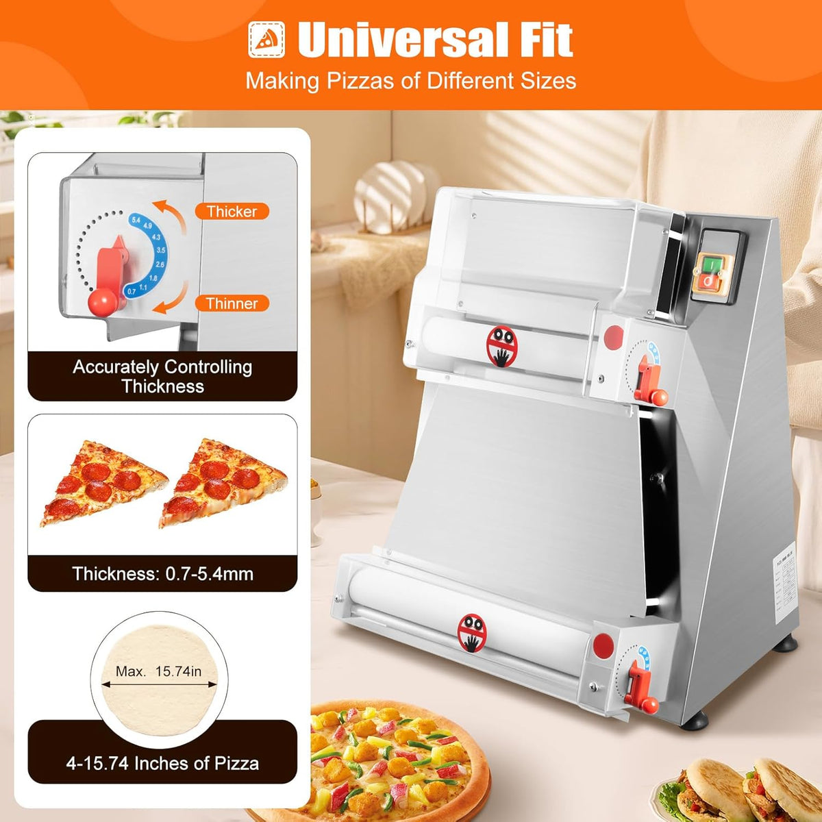 370W 110V Commercial Dough Roller Sheeter, Electric Pastry Press Making Machine, Pizza Press Pizza Thickness Adjustable Dough Machine for Bakeries