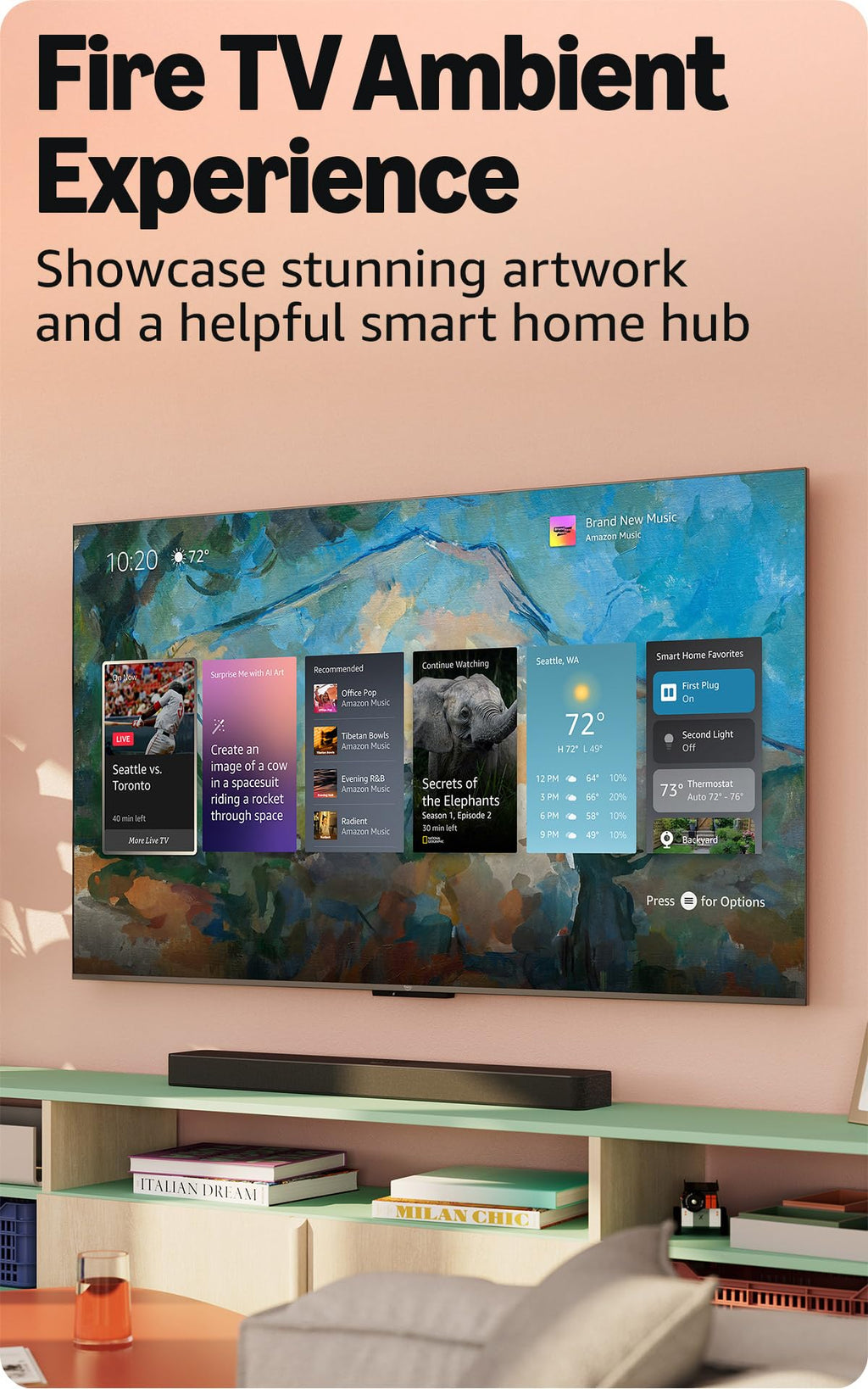 Amazon Fire TV 65" Omni Mini-LED Series, QLED 4K UHD smart TV, Dolby Vision IQ, 144hz gaming mode, Ambient Experience, hands-free with Alexa, 2024