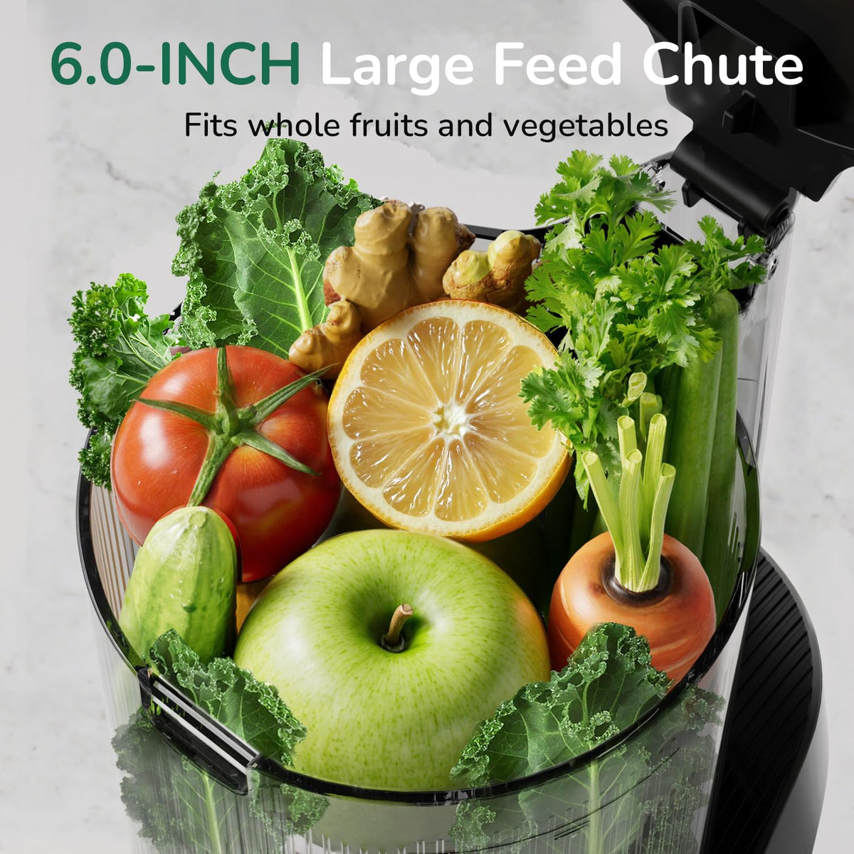 Canoly C16 Cold Press Juicer, with a 6" Wide Chute & Self-Precut, 3-in-1 Strainers (Juice & Sorbet & Nut Milk), BPA-Free Construction, Powered by a