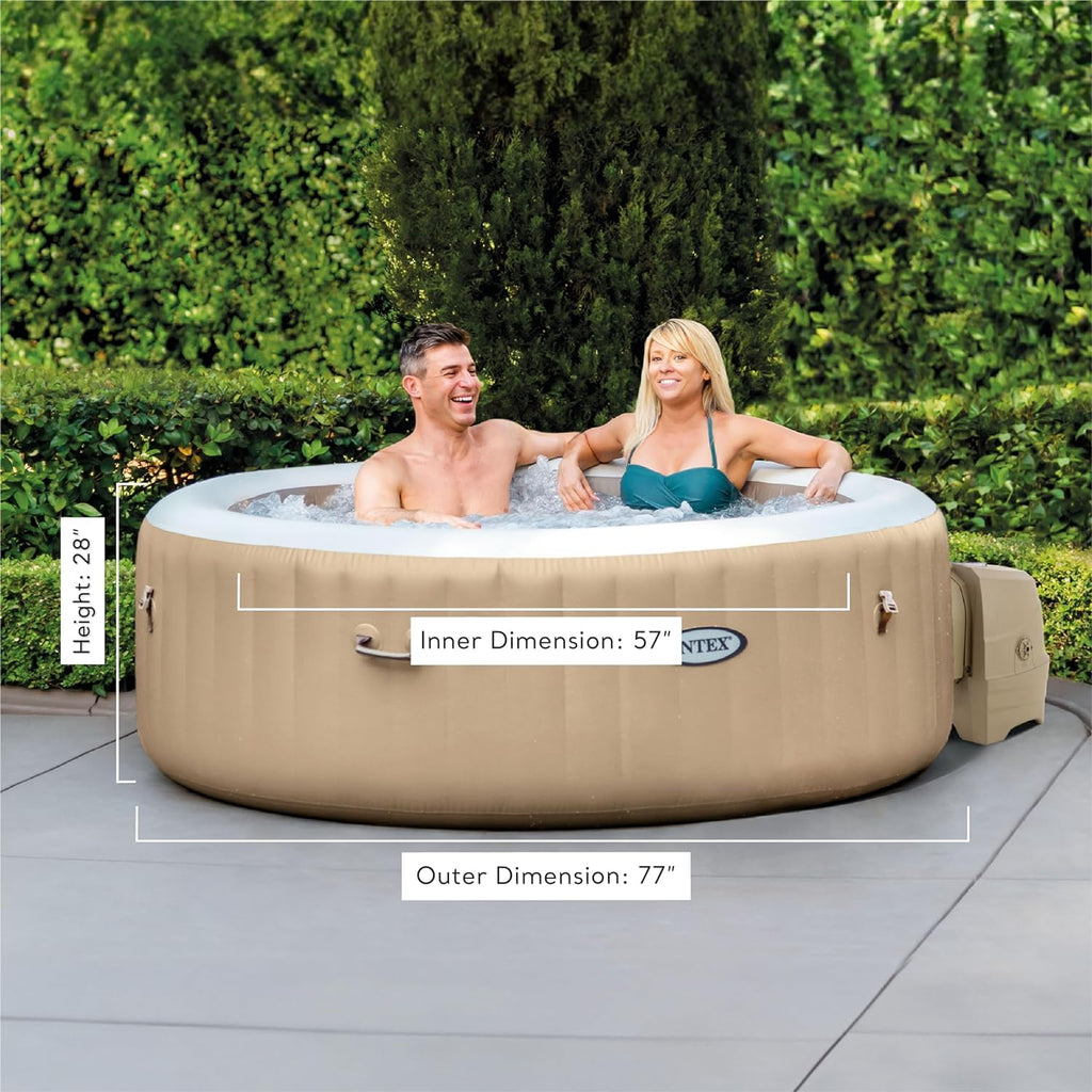 INTEX 28425EH PureSpa Bubble Massage Spa Set Outdoor Inflatable Portable Hot Tub, Includes Energy Efficient Spa Cover, Saltwater System Ready, 4