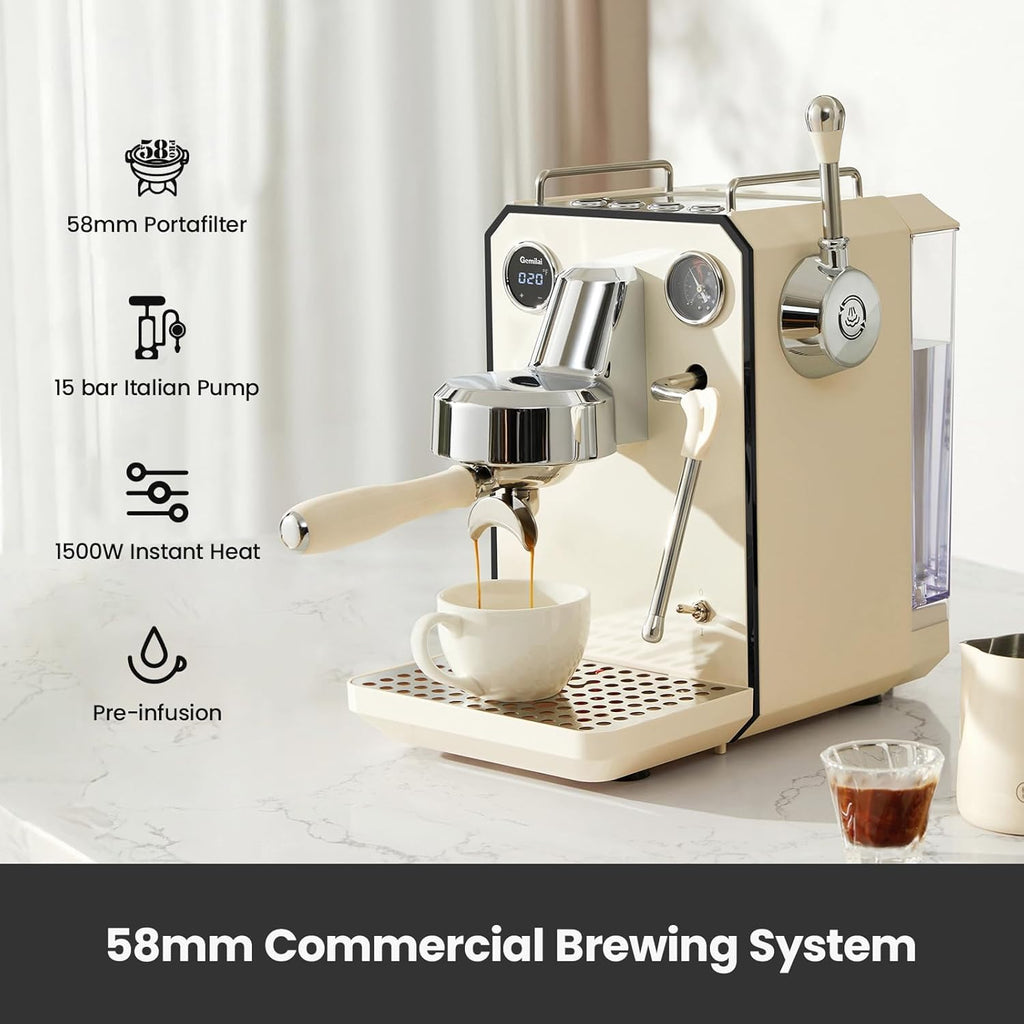Owl Espresso Machine, 15 Bar Professional Semi-Automatic Espresso Maker with Milk Frother Steam Wand, 57oz Removable Water Tank, Dual Display, for