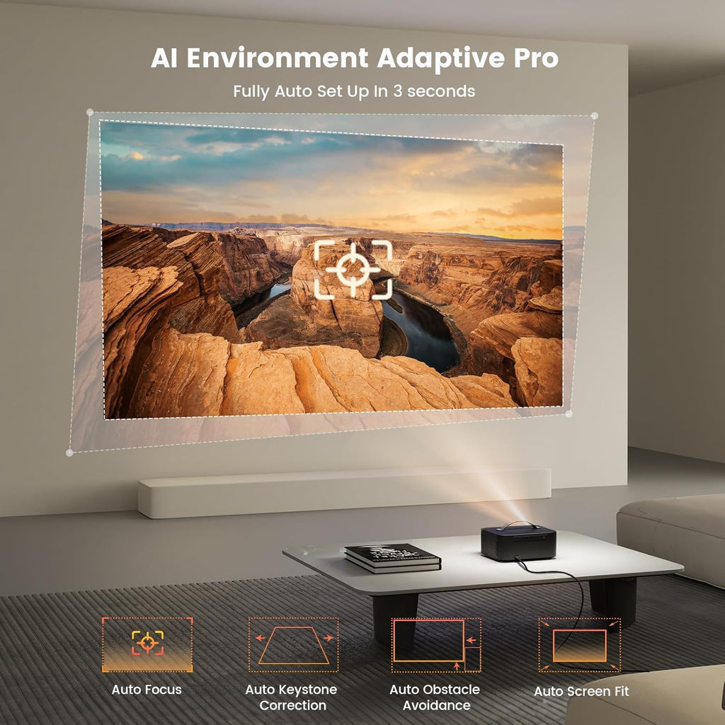 [1500 ANSI/Auto Focus/Built-in APPs] Outdoor-Projector-4K with Wifi6 and Bluetooth, Smart TV OS & DoIby Audio, Portable Projector with YouTube