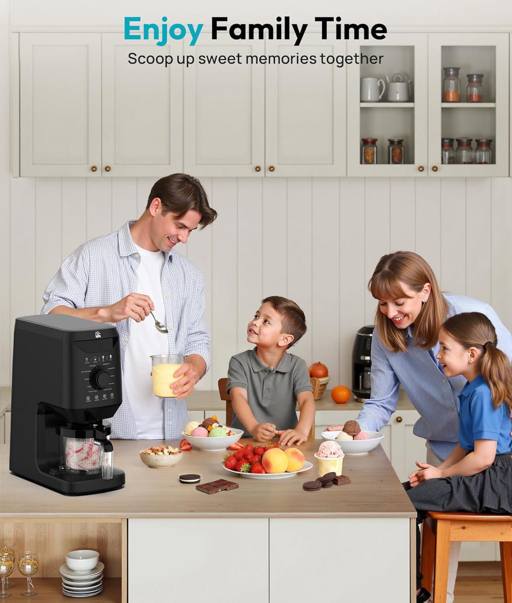 Automatic Ice Cream Maker Machine - 12-in-1 Ice Cream Maker with 2 Pint Containers & Lids, 2-5 Min Homemade Gelato, Sorbet and Frozen Yogurt Maker
