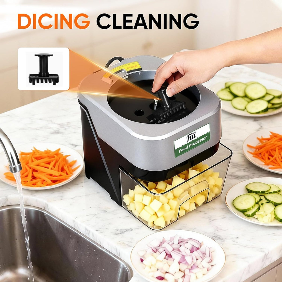 5-in-1 Electric Vegetable Chopper, Commercial Food Dicer - Multifunctional Vegetable Cutter Processor with Dual Feed Chutes for Dicing, Slicing