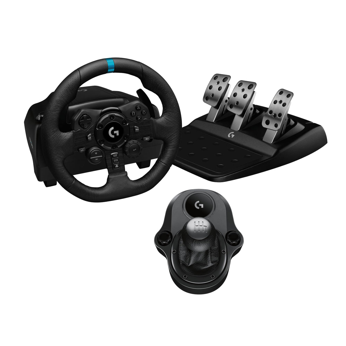 Logitech G923 Racing Wheel and Pedals, TRUEFORCE up to 1000 Hz Force Feedback, Gaming Steering Wheel PS5, PS4, PC, Mac, Genuine Leather- Black