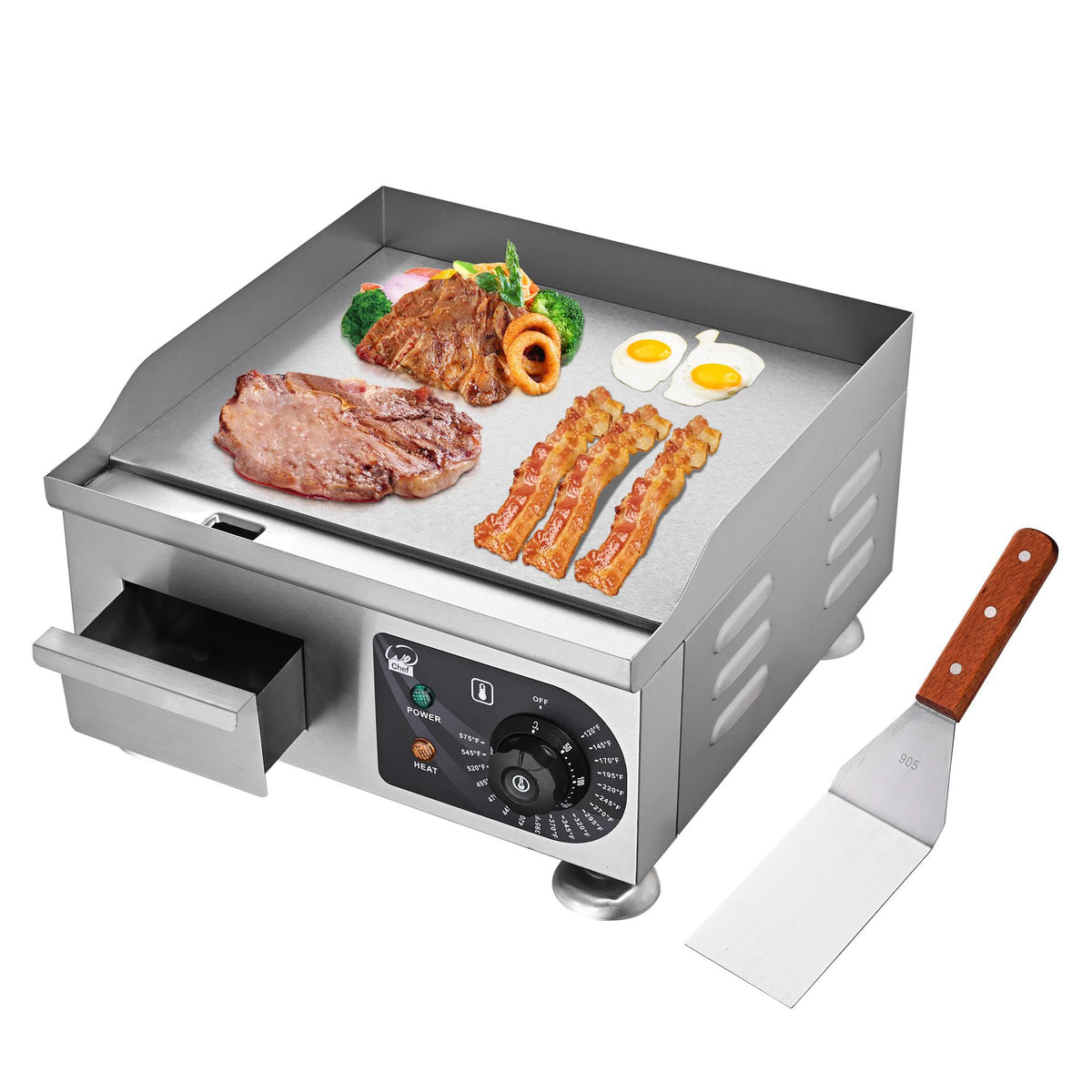WeChef 24" Commercial Griddle 3500W Electric Countertop Griddle Non-Stick Flat Stainless Steel Adjustable Restaurant Grill Temperature Control 122 to