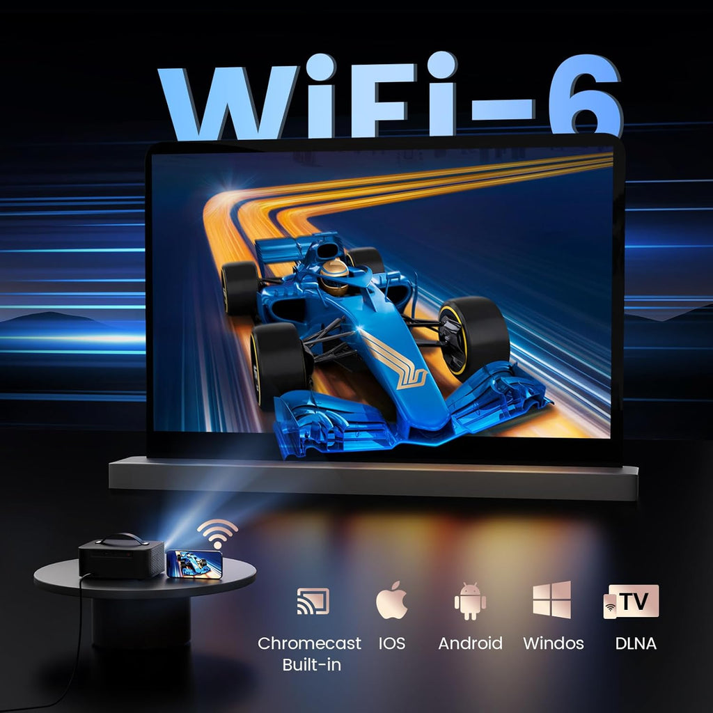 [1500 ANSI/Auto Focus/Built-in APPs] Outdoor-Projector-4K with Wifi6 and Bluetooth, Smart TV OS & DoIby Audio, Portable Projector with YouTube