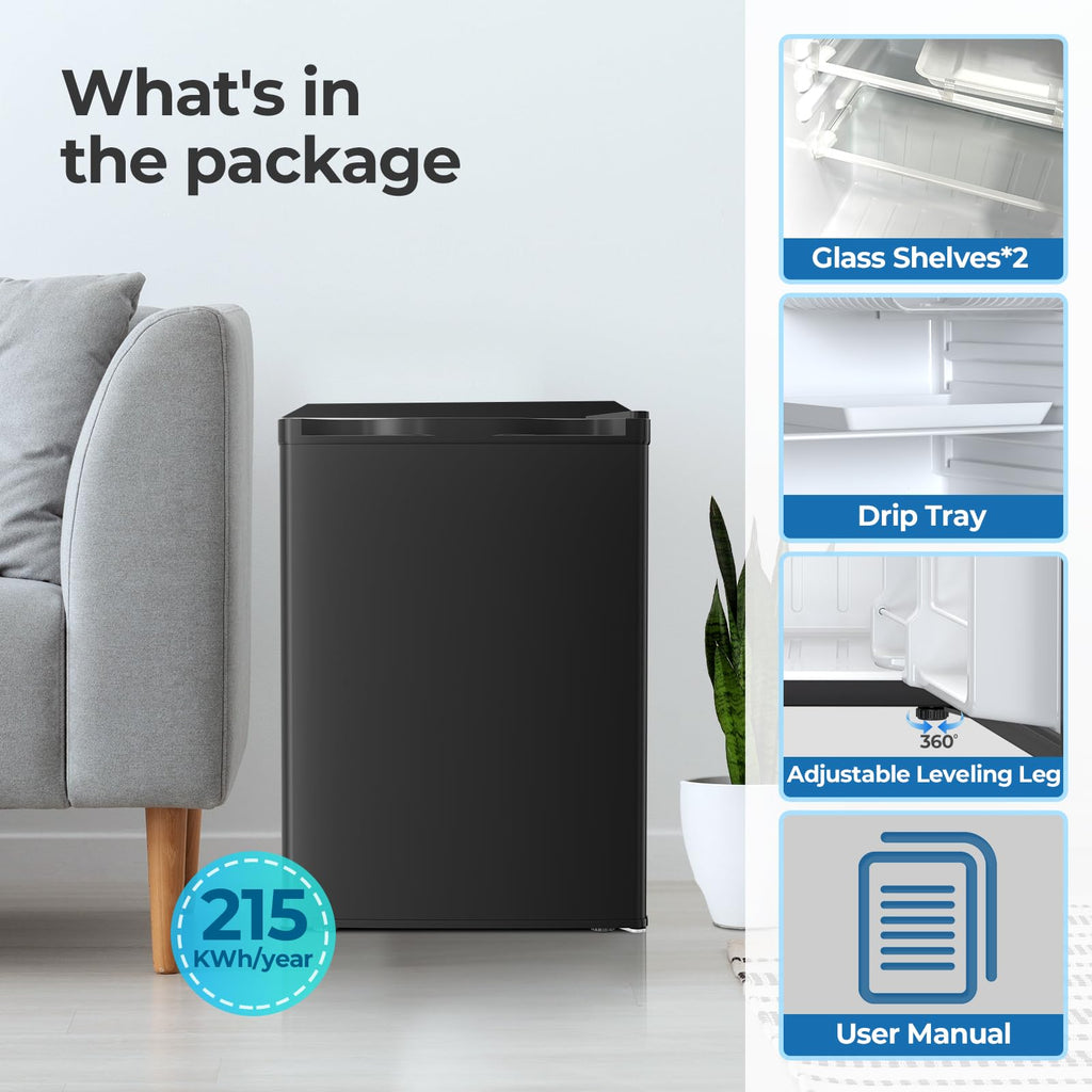 3.2 Cu.ft Mini Fridge with Freezer, Compact Refrigerator with Reversible Single Door, Adjustable Thermostat, Low Noise, Energy Efficient for Office