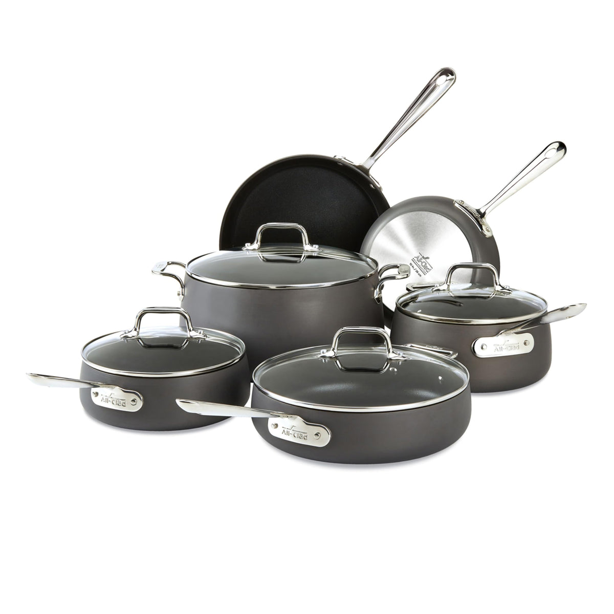 All-Clad HA1 Hard Anodized Nonstick Pots and Pans Set Non Stick Cookware Sets, Oven Broiler Safe 500F, Black