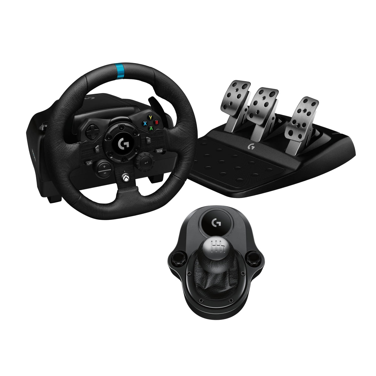 Logitech G923 Racing Wheel and Pedals, TRUEFORCE up to 1000 Hz Force Feedback, Gaming Steering Wheel PS5, PS4, PC, Mac, Genuine Leather- Black