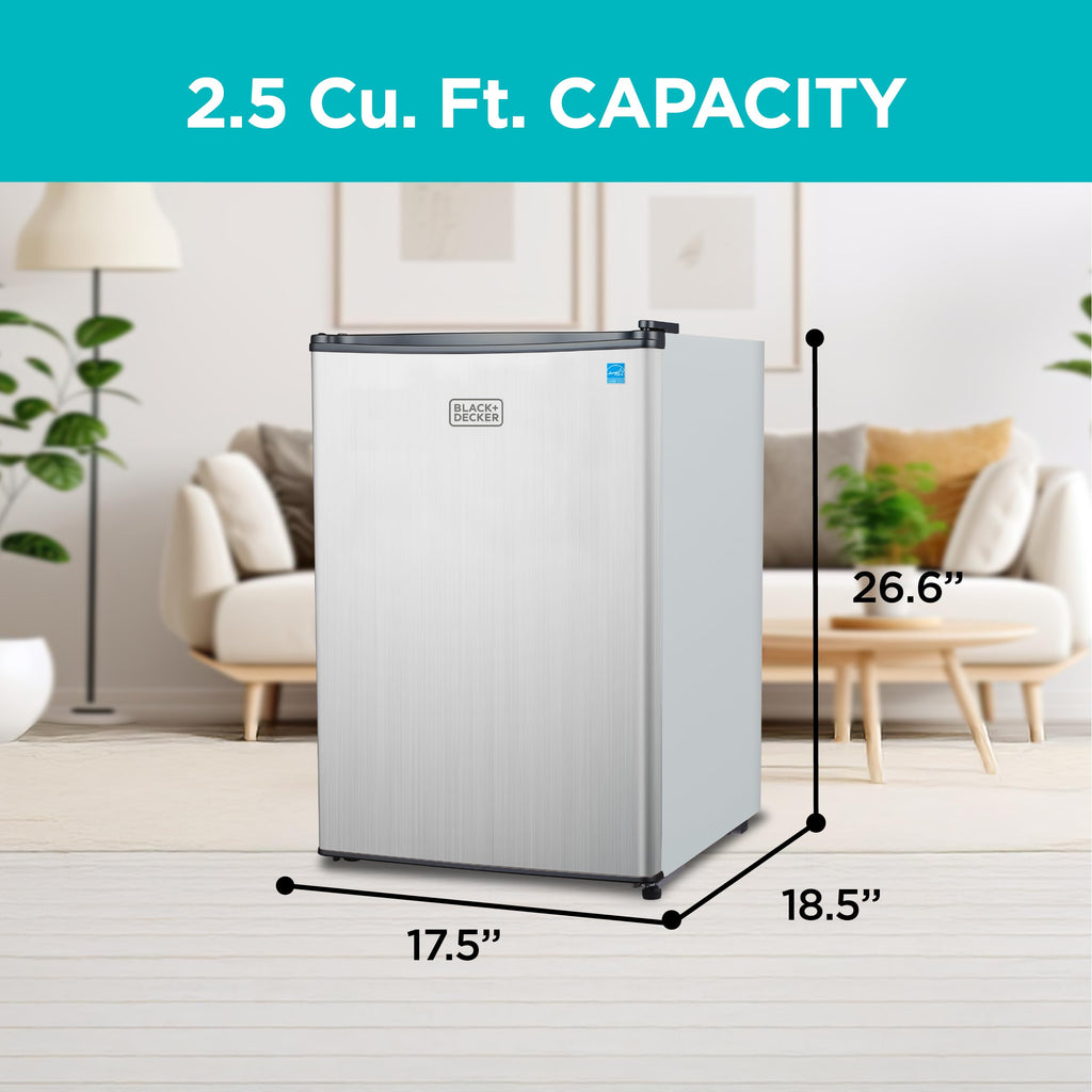 BLACK+DECKER 1.7 Cu. Ft. Compact Refrigerator, ENERGY STAR Certified, Single Door Mini Fridge with Chiller Compartment, Personal Fridge for Home or