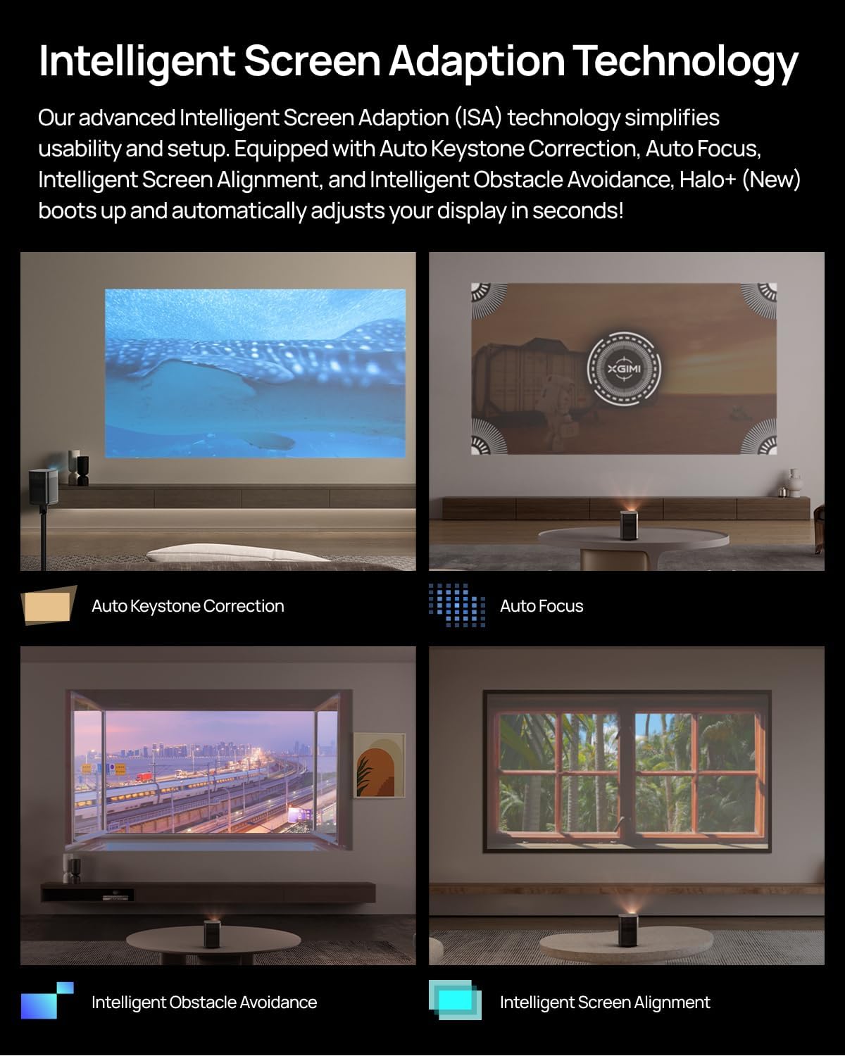 XGIMI Halo+ GTV NEW Portable Projector, Google TV with Licensed Netflix, 700 ISO Lumens, 2 x 5W Harman Kardon Speakers, Auto Focus, ISA, Wi-Fi, Built