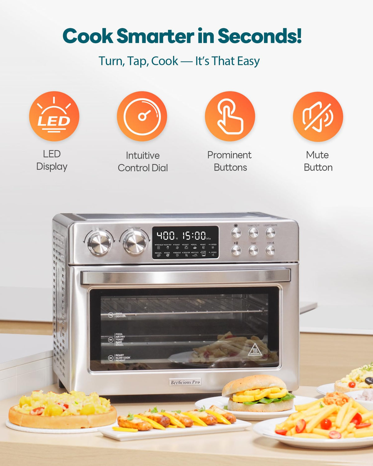 28QT Air Fryer Toaster Oven Combo, Large 12-in-1 Convection Countertop Oven with 3-Layer Cooking, Rotisserie for Chicken, 6 Heating Tubes, Fast