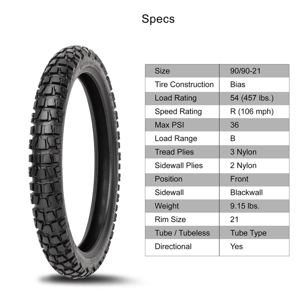 Tusk Waypoint Adventure Motorcycle Tire Set â 90/90-21 Front & 130/90-17 Rear (68R) Tube Type