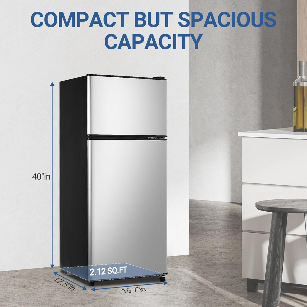 3.3 Cu. Ft. Mini Fridge with Freezer, Compact Refrigerator with Adjustable 7-Level Thermostat, Dorm Fridge for Kichen, RV, Office, Apartment, Black