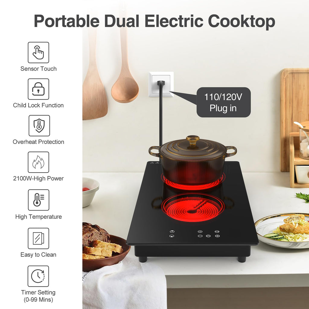 4 Burner Electric Cooktop,7200W Built-in & Countertop 4 Burner Electric Stove Top with 9 Power Levels, Child Safety Lock & 99mins Timer, 30 inch