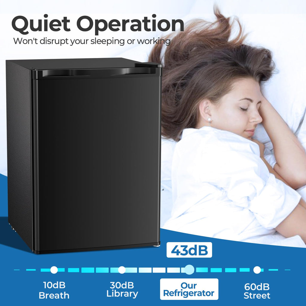 3.2 Cu.ft Mini Fridge with Freezer, Compact Refrigerator with Reversible Single Door, Adjustable Thermostat, Low Noise, Energy Efficient for Office