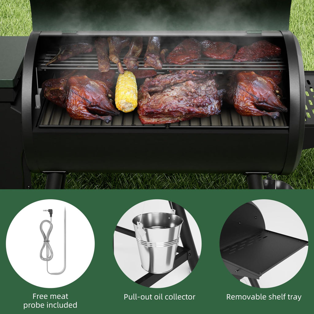 Pellet Smoker Grill Combo, 456 SQ.IN Cooking Area with PID Temperature Control (180-450F) Electric BBQ Meat Grills & Smokers, Patio Backyard for