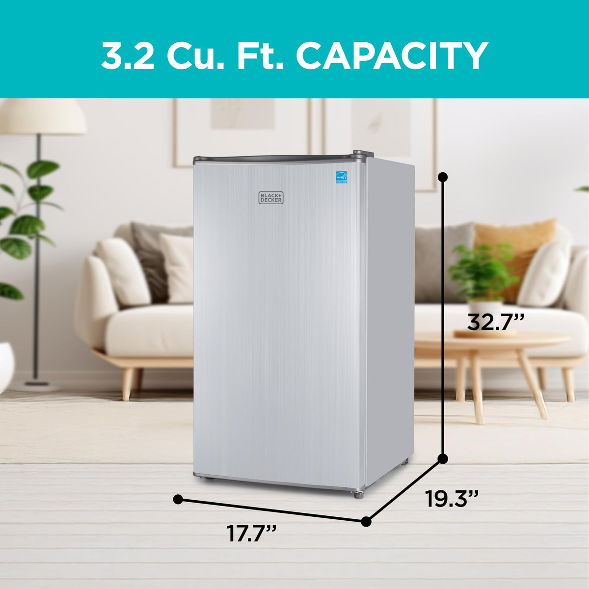 BLACK+DECKER 1.7 Cu. Ft. Compact Refrigerator, ENERGY STAR Certified, Single Door Mini Fridge with Chiller Compartment, Personal Fridge for Home or