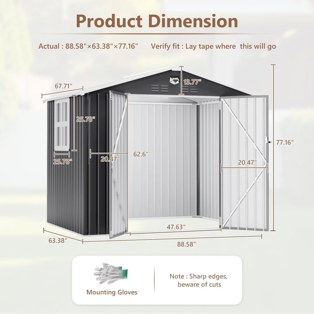 10x12 FT Outdoor Storage Shed, Metal Garden Shed - Tool Storage Sheds with Lockable Doors & 1 Clear Window, Waterproof Outside Storage Building for
