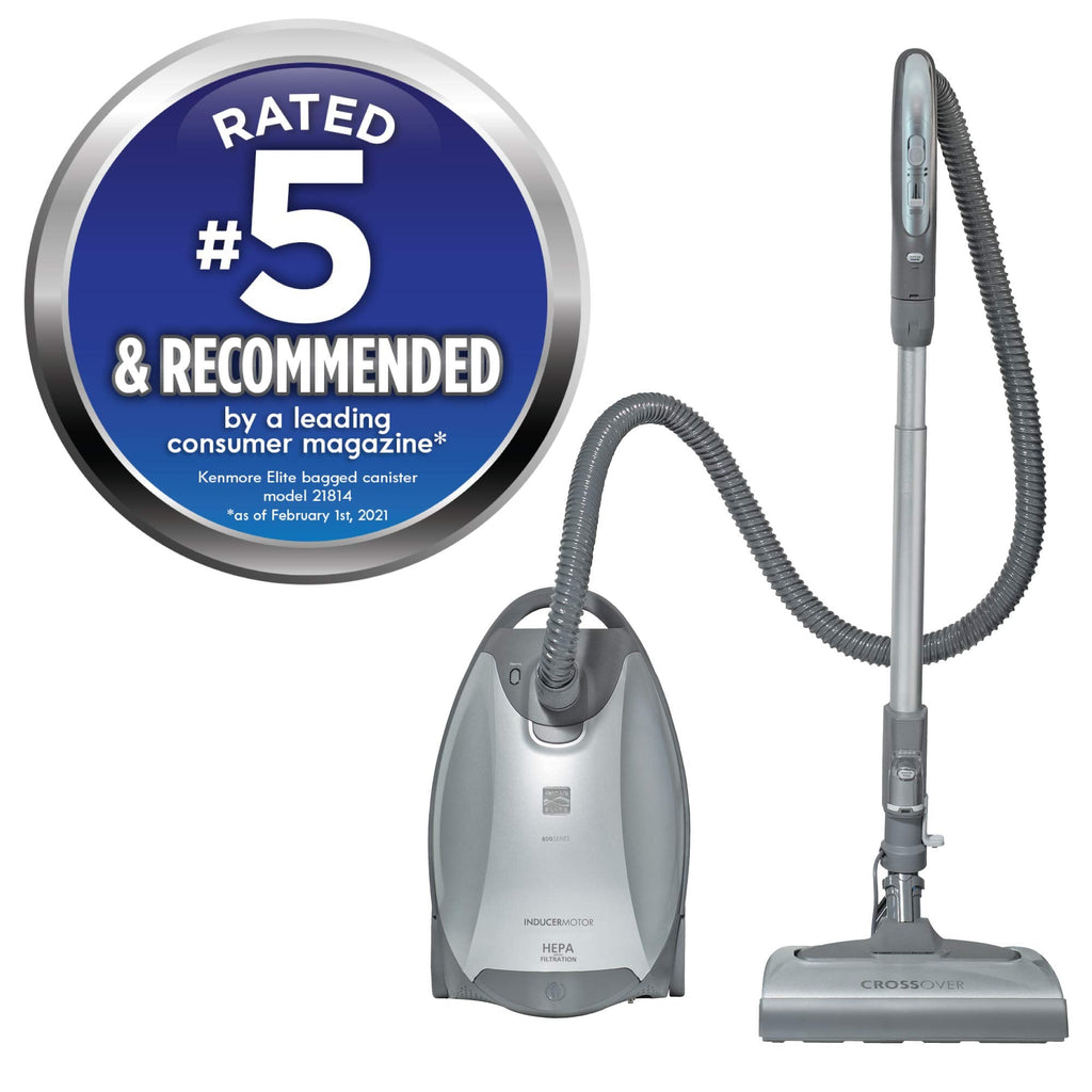 Kenmore Elite 81714 Pet Friendly Ultra Plush Lightweight Bagged Canister Vacuum with Pet PowerMate, HEPA, Extended Telescoping Wand, Retractable Cord