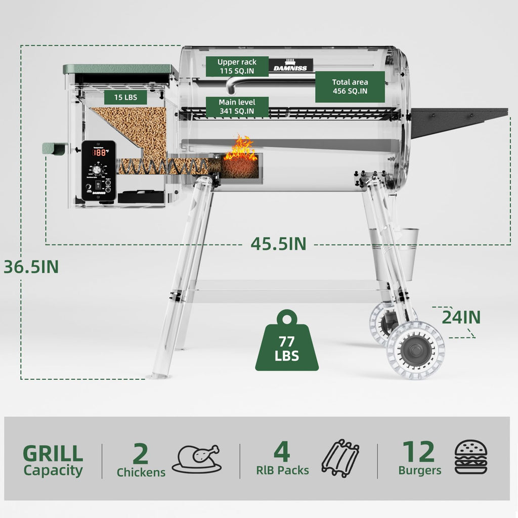 Pellet Smoker Grill Combo, 456 SQ.IN Cooking Area with PID Temperature Control (180-450F) Electric BBQ Meat Grills & Smokers, Patio Backyard for