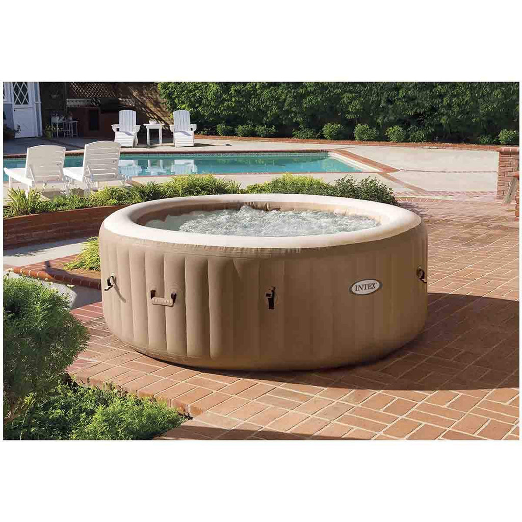 INTEX 28425EH PureSpa Bubble Massage Spa Set Outdoor Inflatable Portable Hot Tub, Includes Energy Efficient Spa Cover, Saltwater System Ready, 4