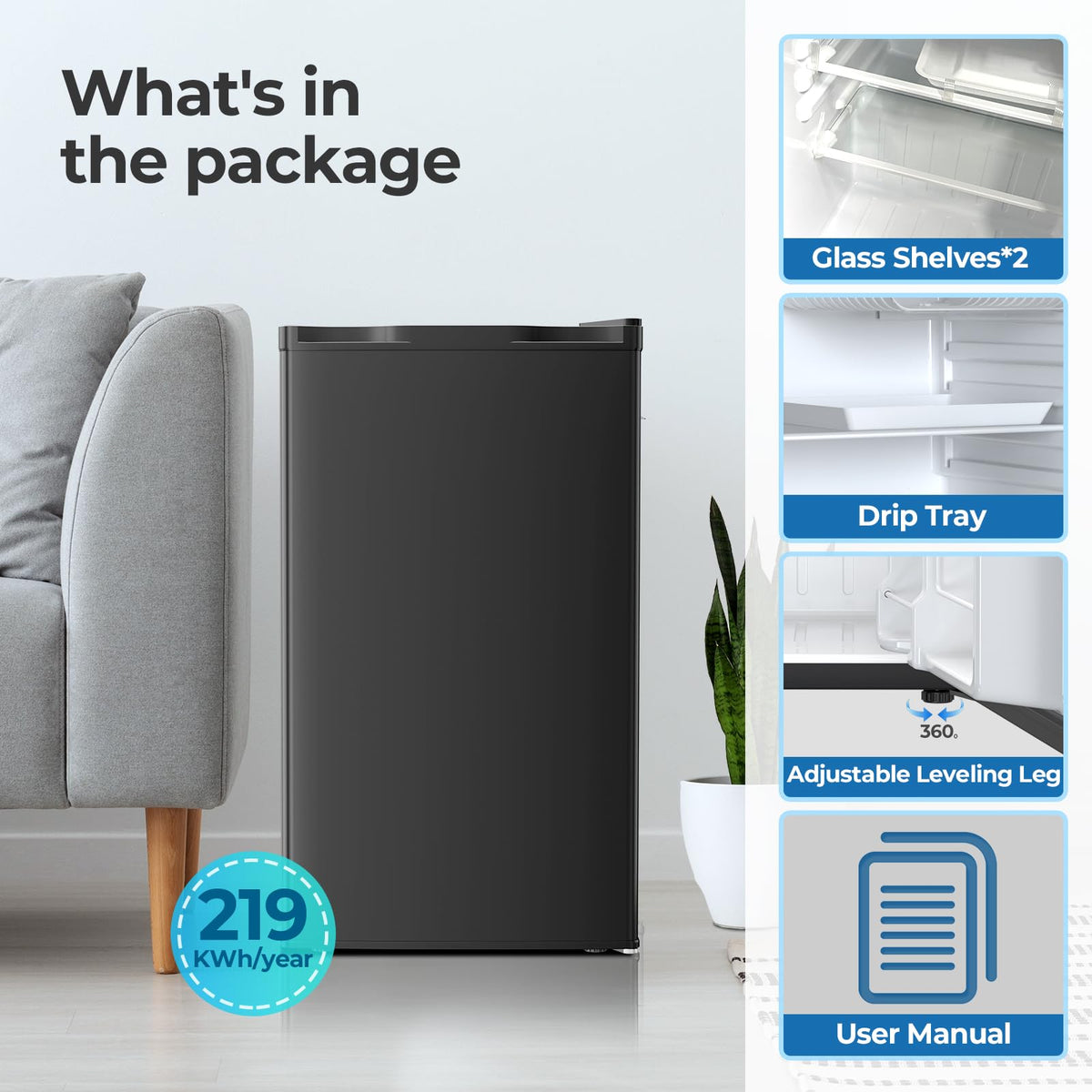 3.2 Cu.ft Mini Fridge with Freezer, Compact Refrigerator with Reversible Single Door, Adjustable Thermostat, Low Noise, Energy Efficient for Office
