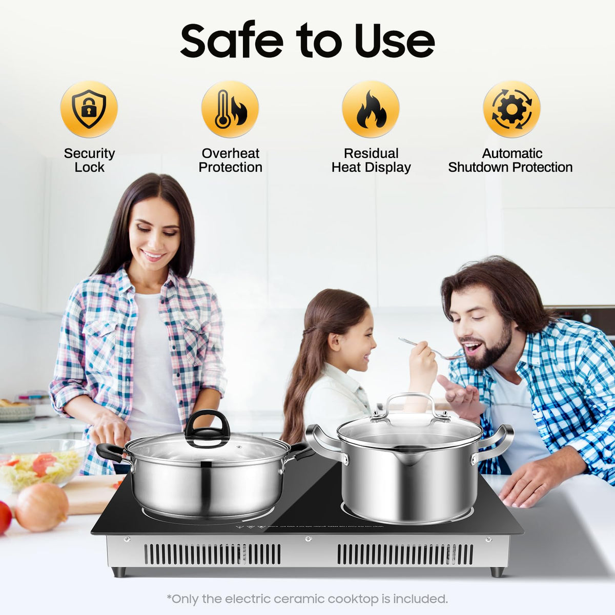 3000W 110V Cooktop Portable 4 Burners Electric Built-in Cooktop Sensor Touch Control Countertop Electric Hot Plate with Kid Safety Lock and 2H Timer