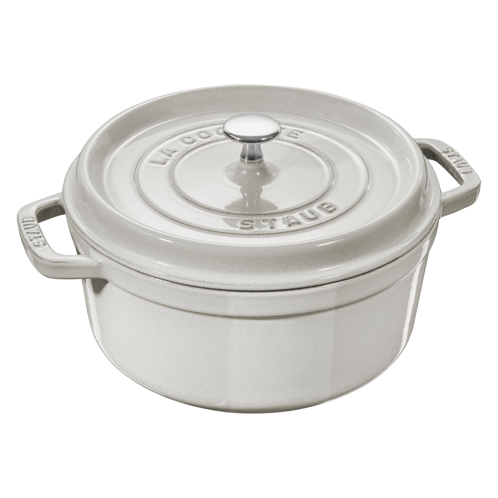 Staub Cast Iron 7-qt Round Cocotte - White Truffle, Made in France