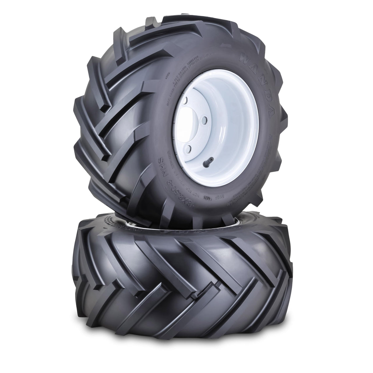 WANDA Lawn Mower Tractor Tire Wheel 18X7.5-8 4PR w/ 4X4" PCD White Rim,SET2