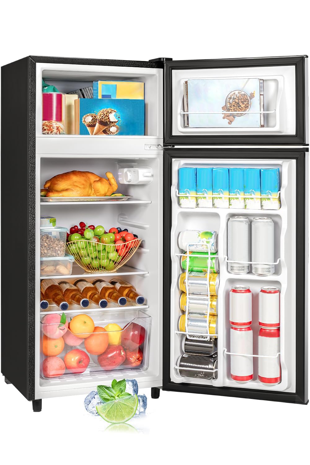 Double Door Refrigerator with Freezer, 3.5 Cu.Ft, Small Fridge with Freezer, 7 Settings Temperature Adjustable, Mini Refrigerator for Office Dorm