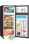 Double Door Refrigerator with Freezer, 3.5 Cu.Ft, Small Fridge with Freezer, 7 Settings Temperature Adjustable, Mini Refrigerator for Office Dorm