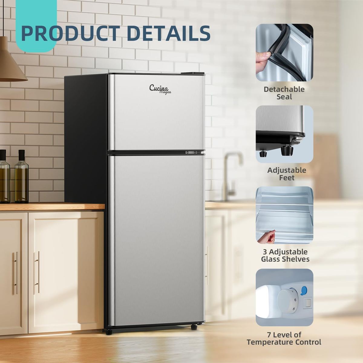 2.9 Cu.Ft Compact Double Door Mini Fridge - Top Freezer & Bottom Refrigerator | Energy Save,7-Level Precision Cooling | Ideal for Dorm, Bedroom