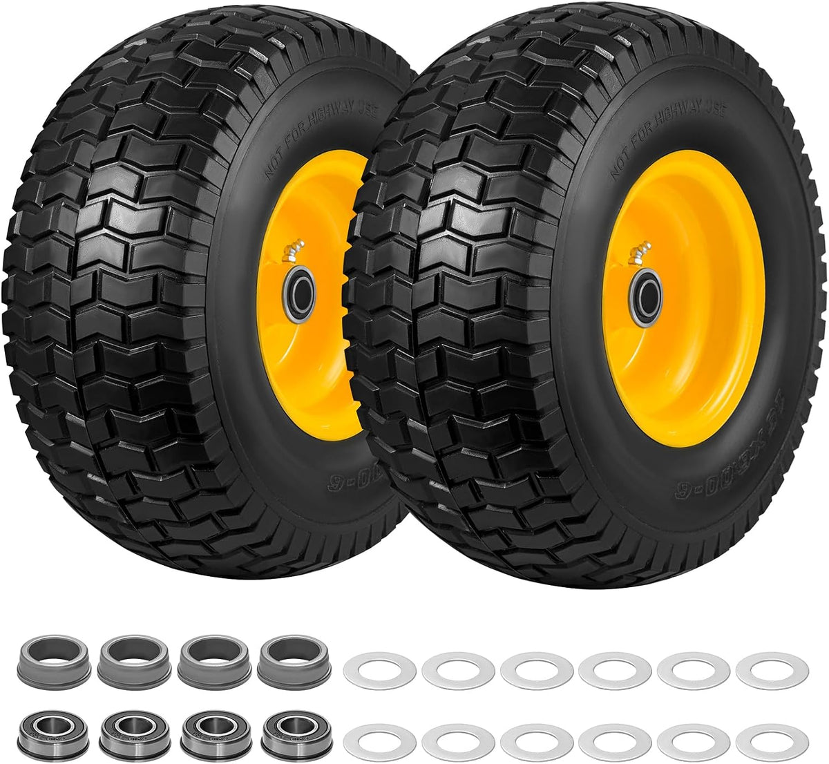 15x6.00-6 Flat Free Lawn Mower Tire Wheel 2PCS for John Deere Lawn Tractor