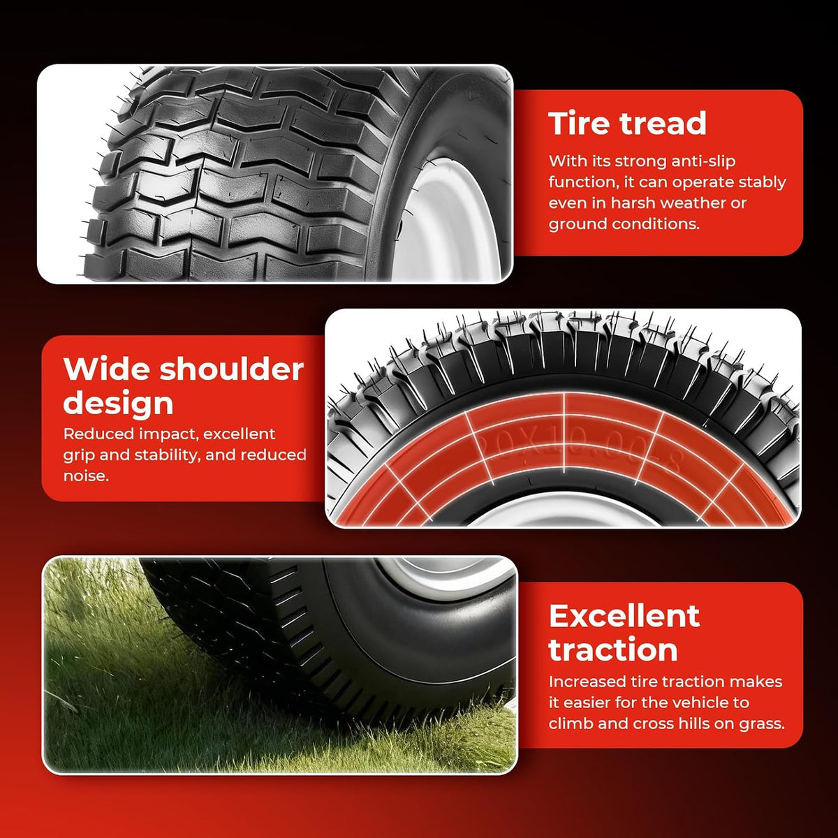 20x10.00-8 Lawn Mower Tires with Rim, 2-Pack