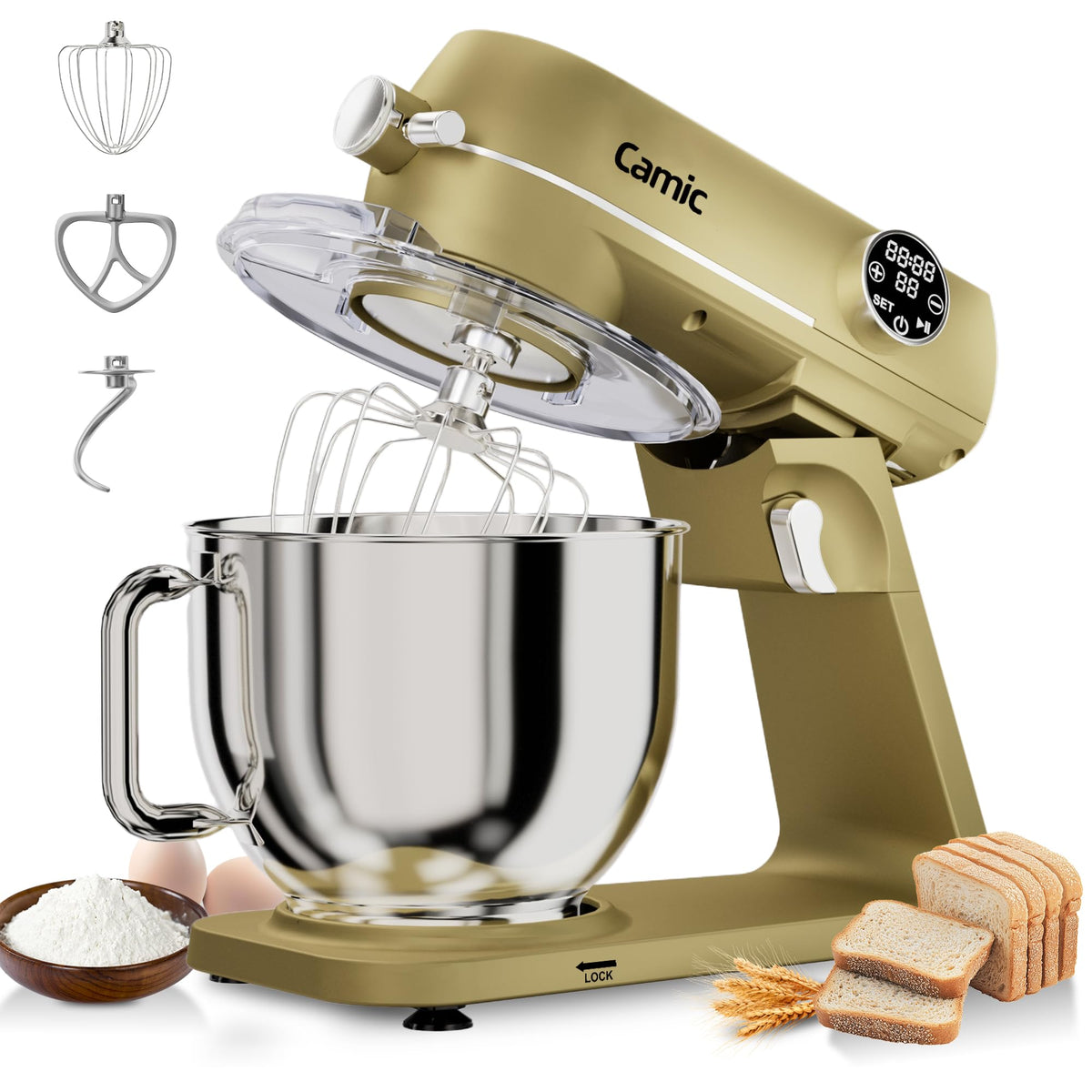 8.45 QT All Metal Stand Mixer,10 Speed Large Capacity Kitchen Mixer with Digital Timer & Tilt-Head, Electric Mixer with Whisk Dough Hook Mixing