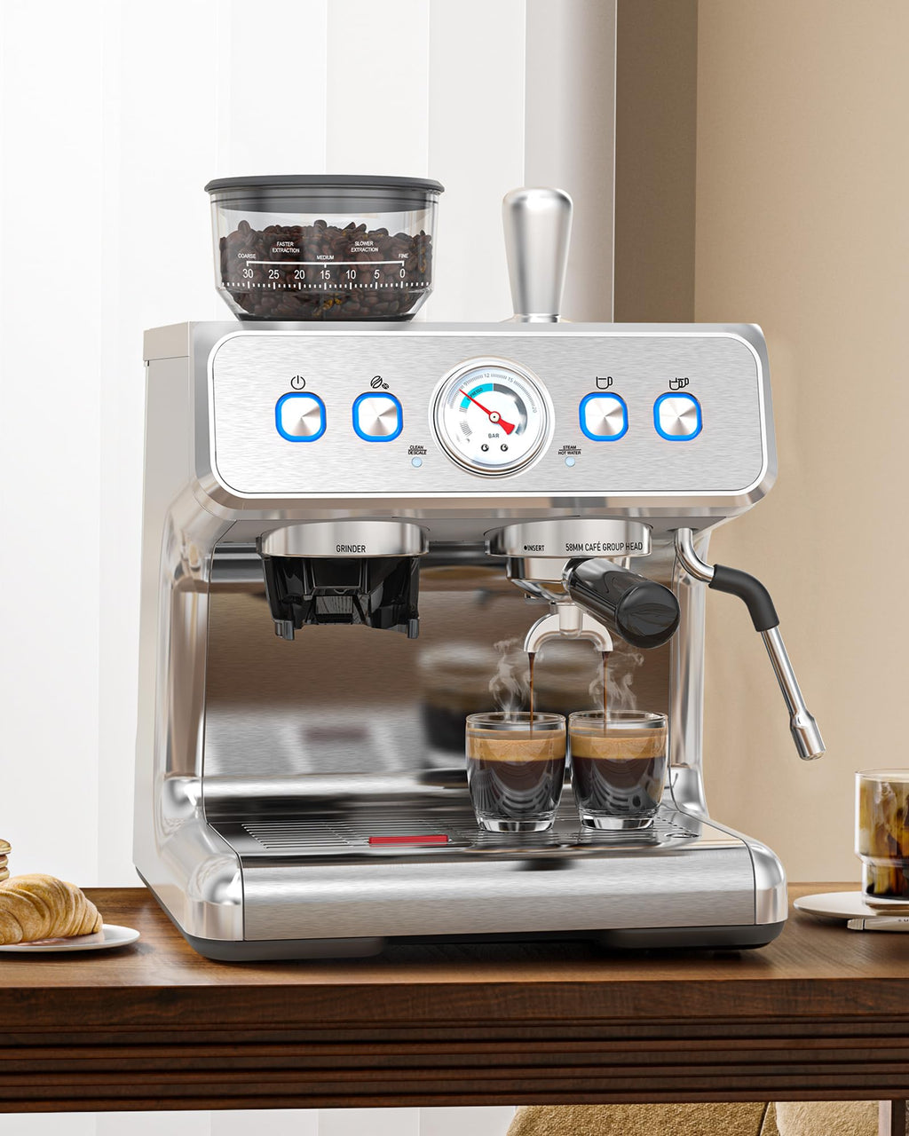 (2025 Upgrade)20 Bar Espresso Machine with Grinder & Milk Frother Steam Wand, Tamping Tools, Expresso Coffee Machines 58mm Commercial Espresso Maker