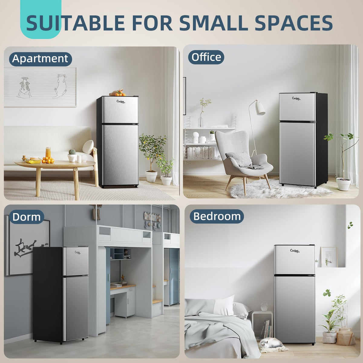 2.9 Cu.Ft Compact Double Door Mini Fridge - Top Freezer & Bottom Refrigerator | Energy Save,7-Level Precision Cooling | Ideal for Dorm, Bedroom