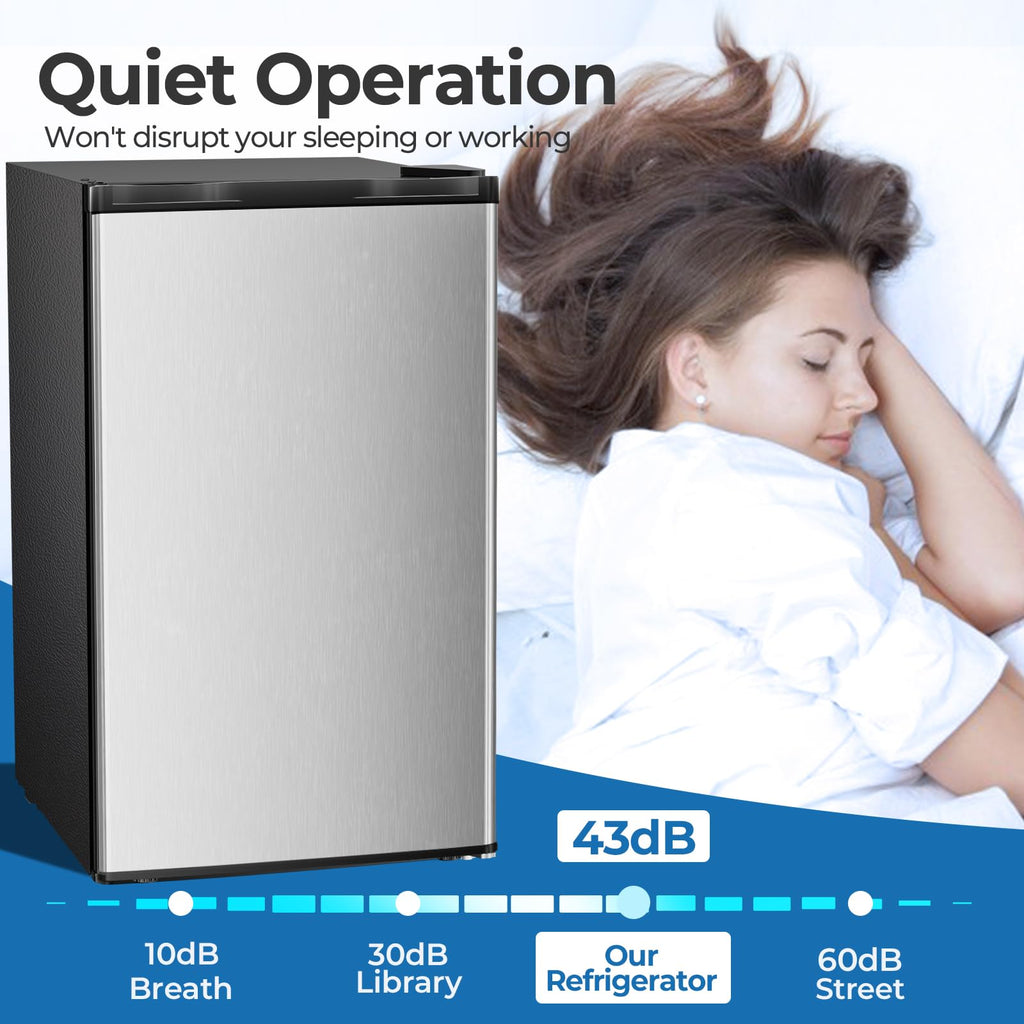 3.2 Cu.ft Mini Fridge with Freezer, Compact Refrigerator with Reversible Single Door, Adjustable Thermostat, Low Noise, Energy Efficient for Office